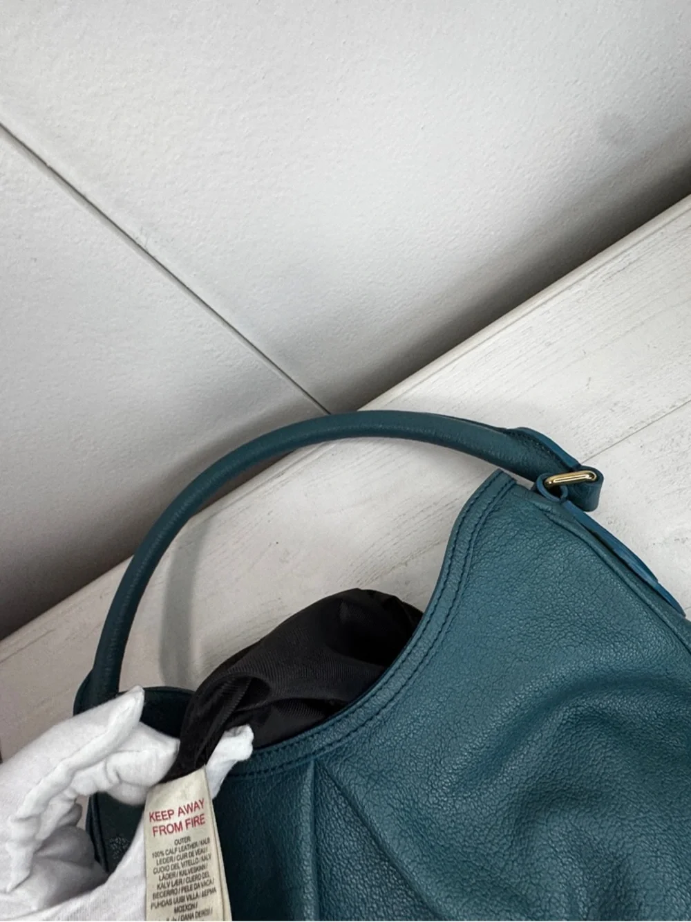 Burberry Pebbled Leather Shoulder Bag Teal Gold Hardware Quiet Luxury Hobo - Picture 8 of 14